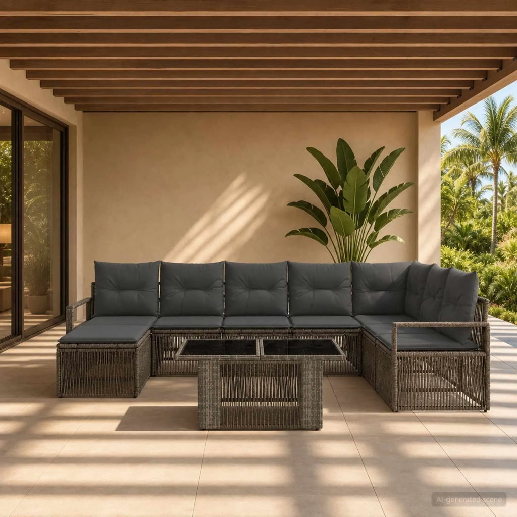 Set Divano da Giardino 9 pz Grigio e Grigio Scuro polyrattan 3437141