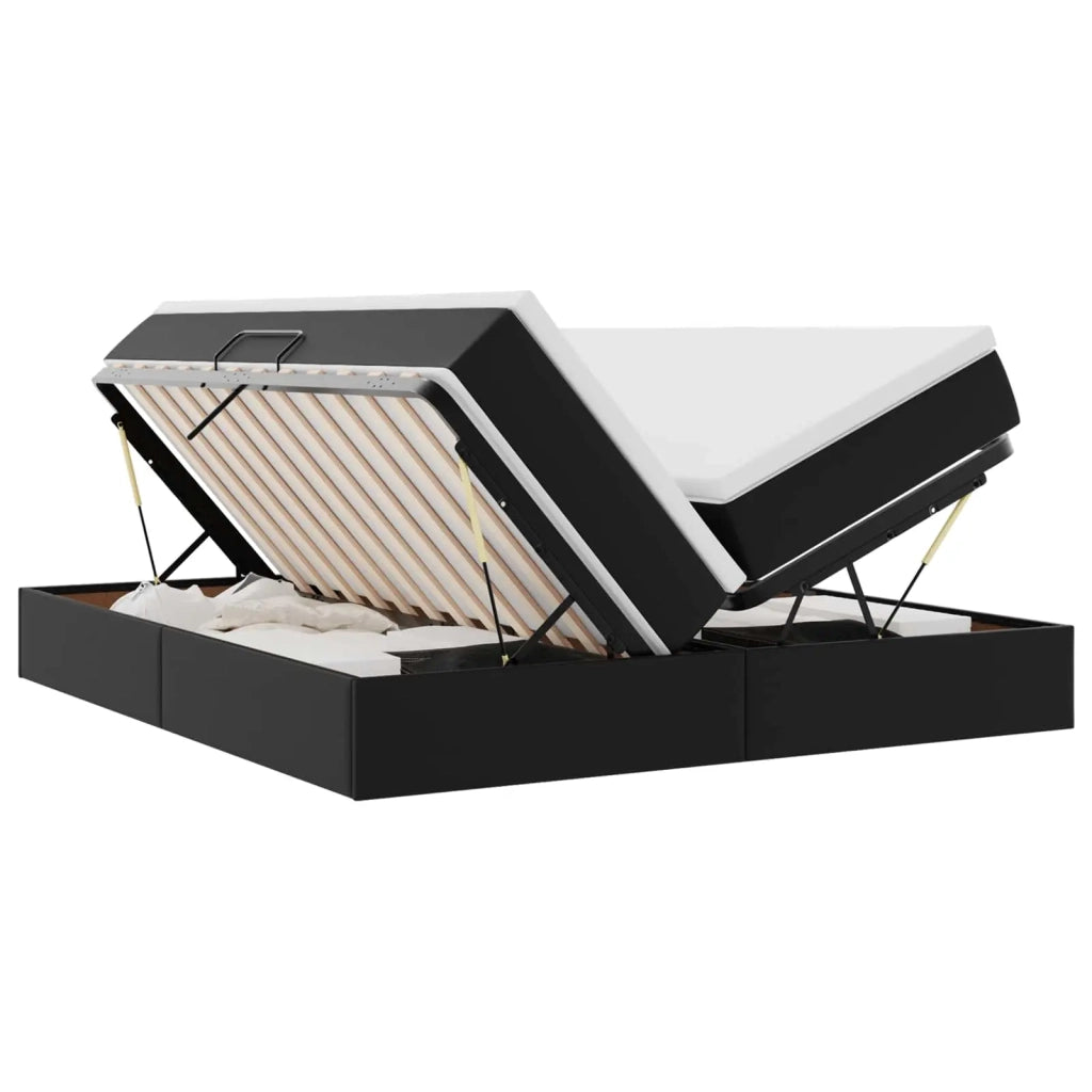 Letto con contenitore e materasso Nero 200 x 200 cm