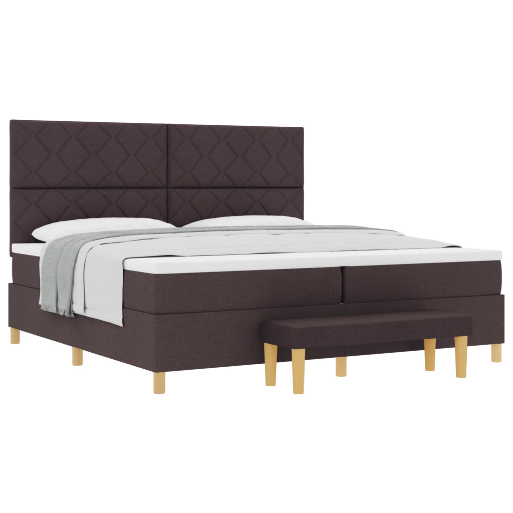 Letto con Box Spring con Materasso e Panchetta Marrone Scuro 200x200 cm Tessuto