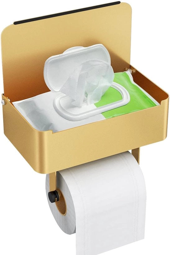 Sostegno per carta igienica con dispenser e piastra in acciaio inossidabile per asciugamani - Sostegno per parete in acciaio inossidabile dorato