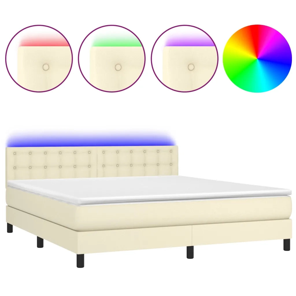 Giroletto a Molle con Materasso e LED Crema 160x200 cm 3134233