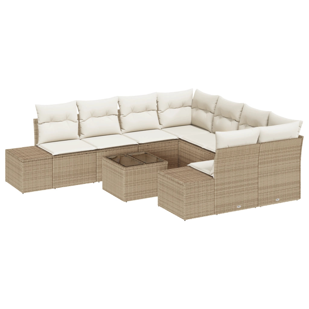 Set di Divani da Giardino da 9 Pezzi con Cuscini Beige in Rattan Poly