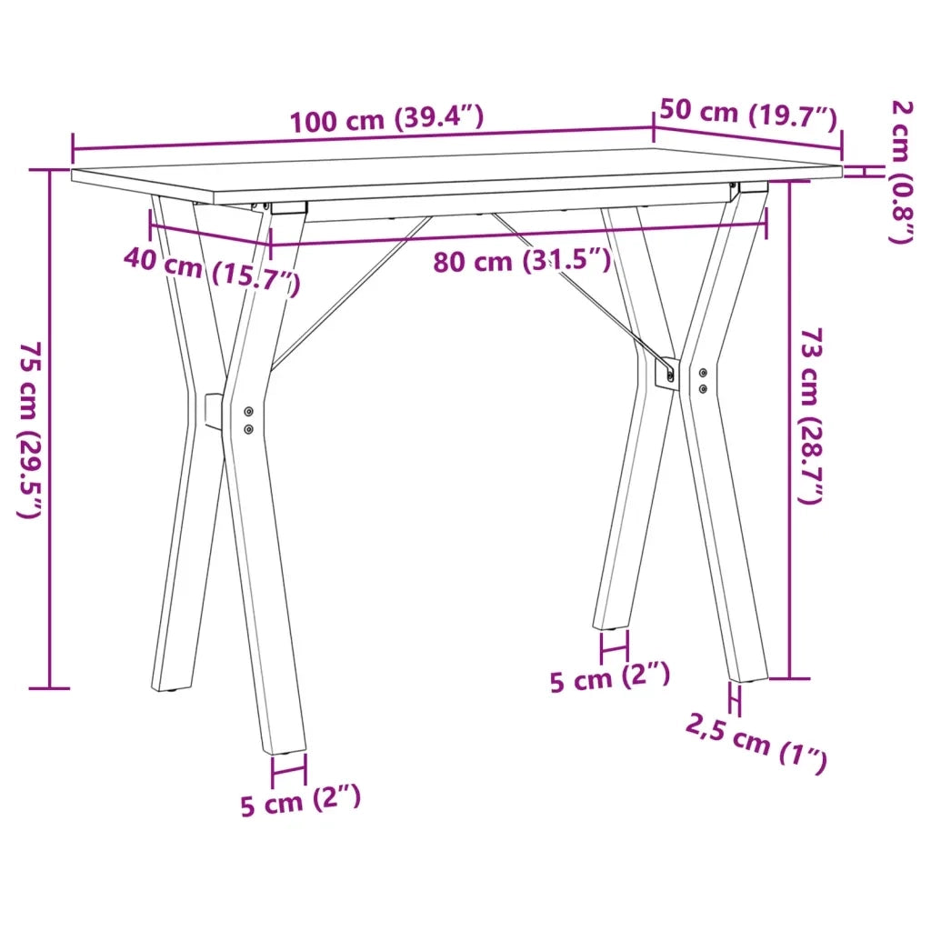 Tavolo da Pranzo Telaio a Y 100x50x75 cm Legno Pino e Acciaio