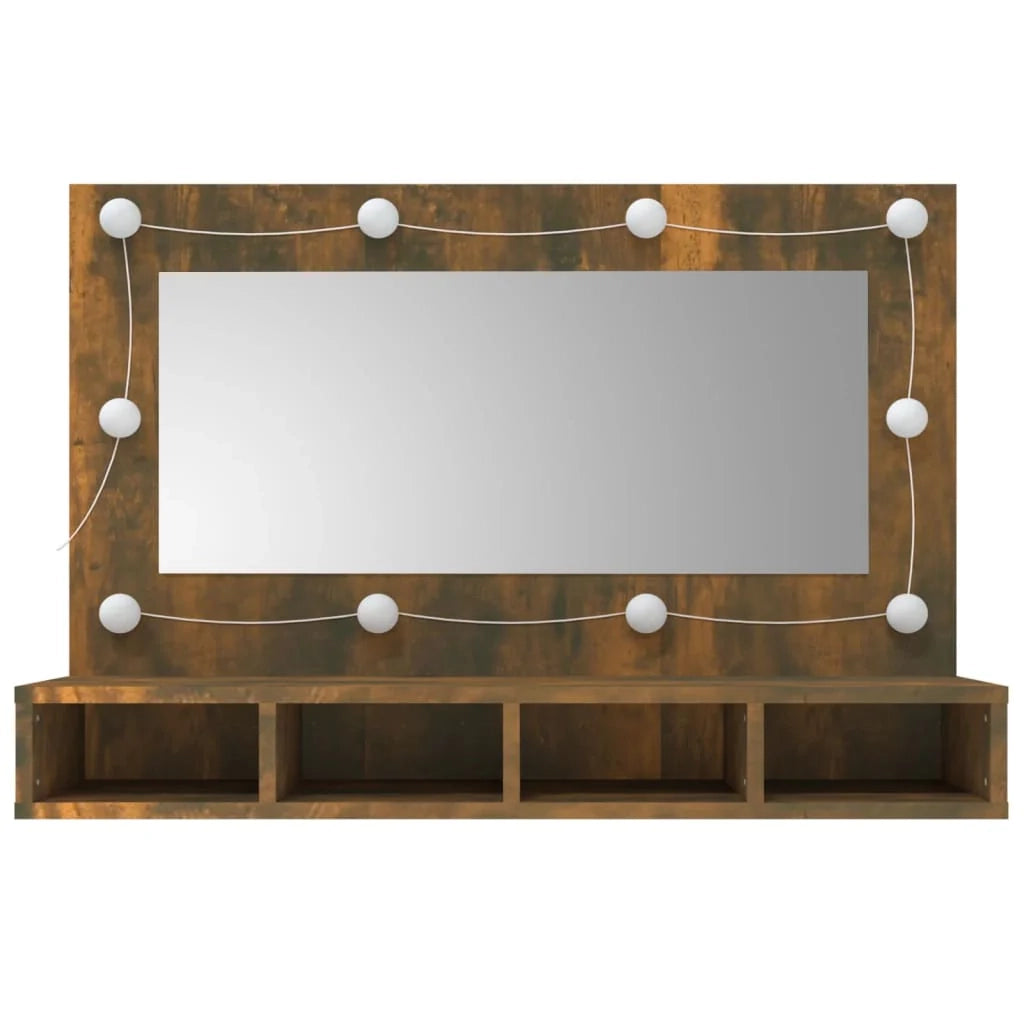 Armadio a specchio con illuminazione a LED 90 x 31,5 x 62 cm rovere fumé 02_0006663