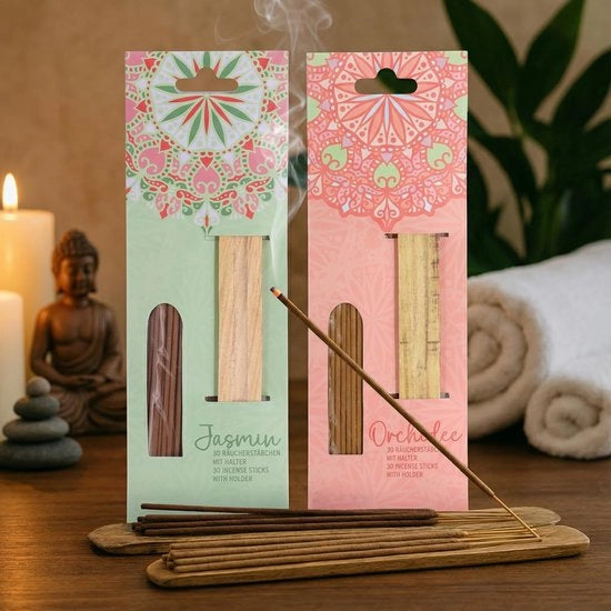 Set di stuzzicadenti in legno 2 pezzi - Profumo di gelsomino/orchidea - 30 stuzzicadenti circa 20 cm - Supporti in legno - Meditazione/relax - Atmosfera rilassante - Stuzzicadenti profumati