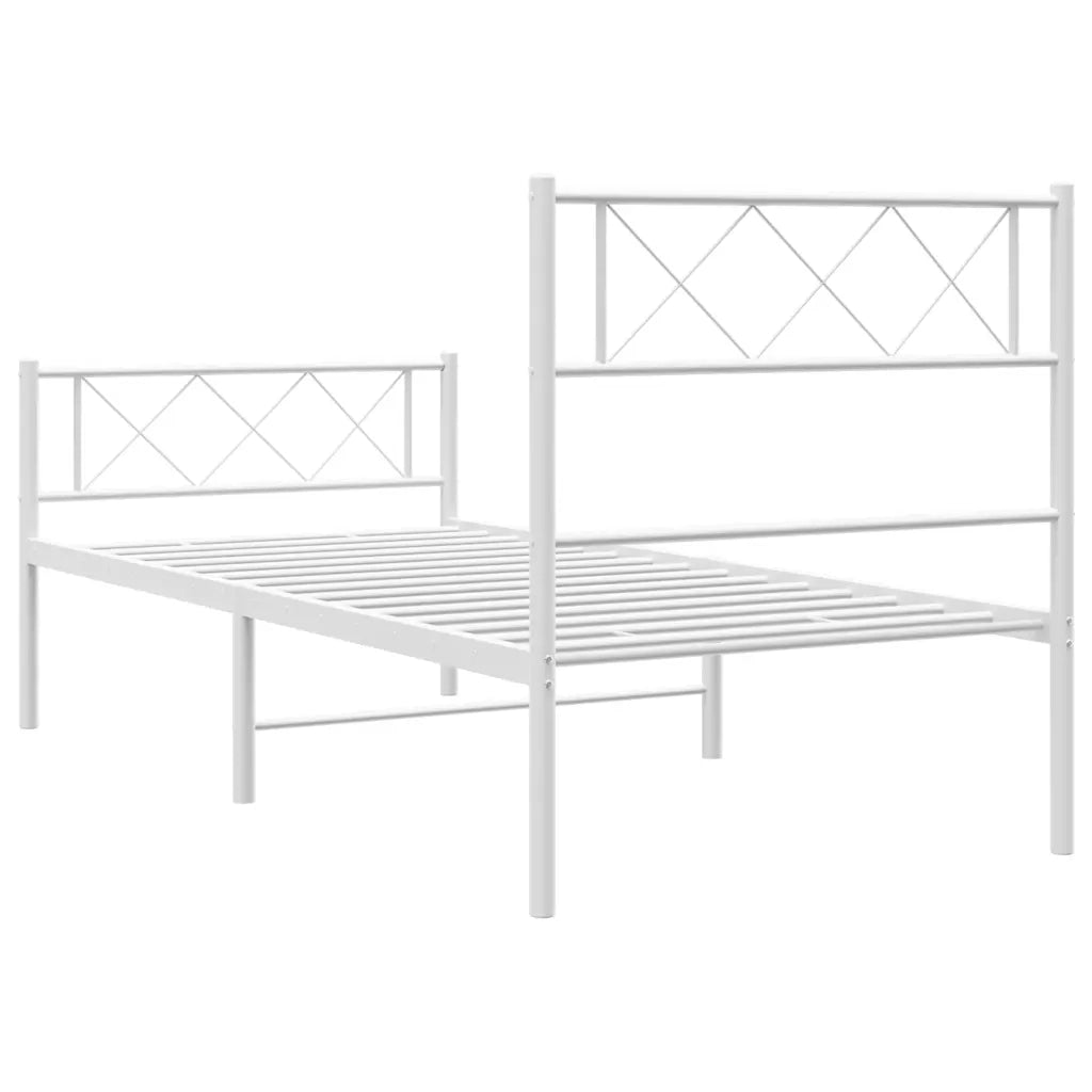 Giroletto con Testiera e Pediera Metallo Bianco 100x200 cm 372339
