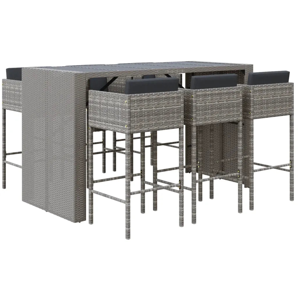 Set Bar da Giardino 7 pz con Cuscini in Polyrattan Grigio 3200665