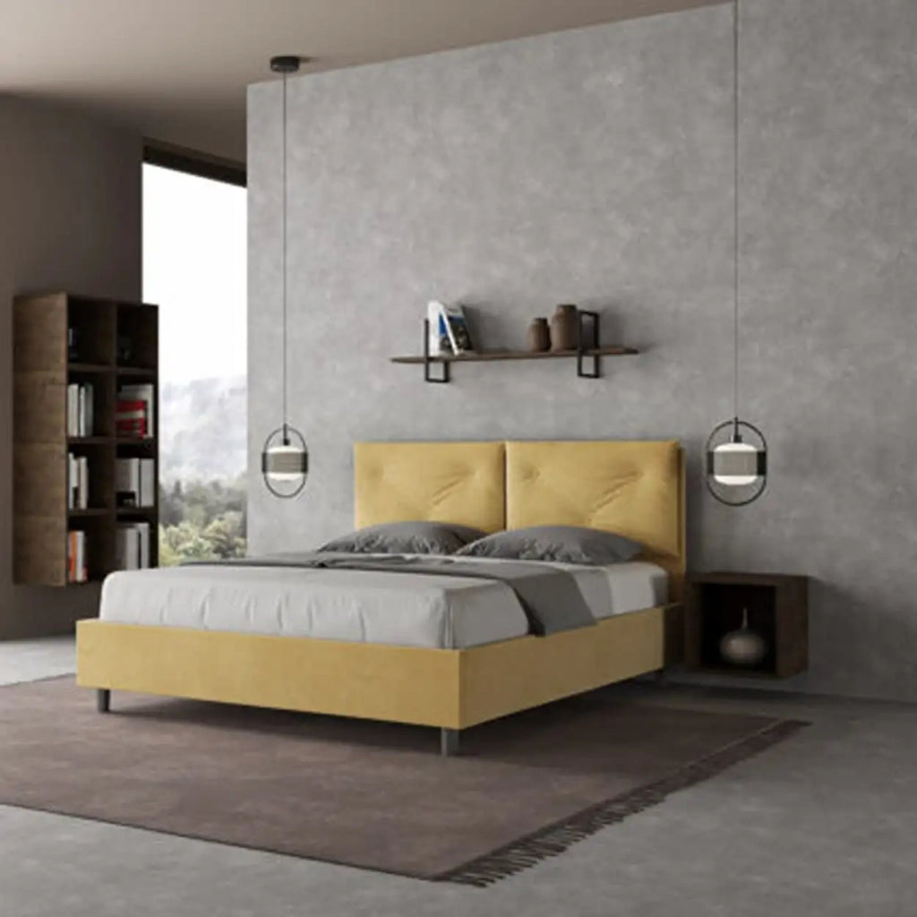 Letto matrimoniale con rete imbottito 160x210 microfibra ocra Appia
