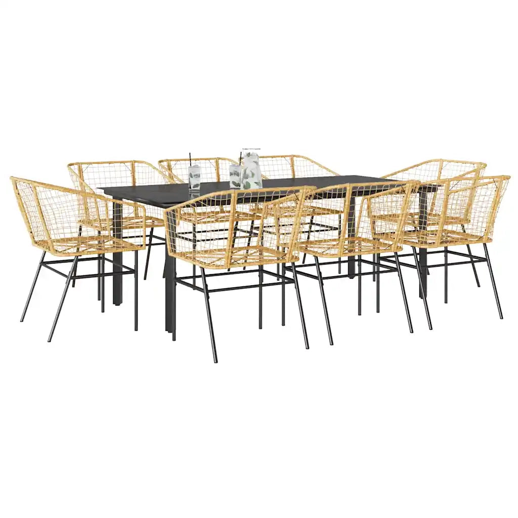 Set da Pranzo da Giardino 9 pz Polyrattan Vetro