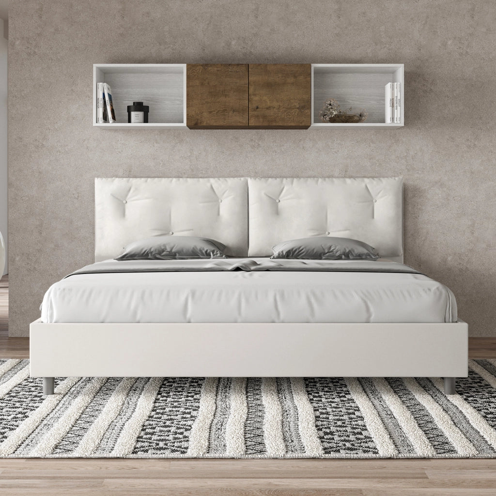 Letto Matrimoniale King Size 200x210 cm con Rete Imbottito in Similpelle Appia Large Bianco