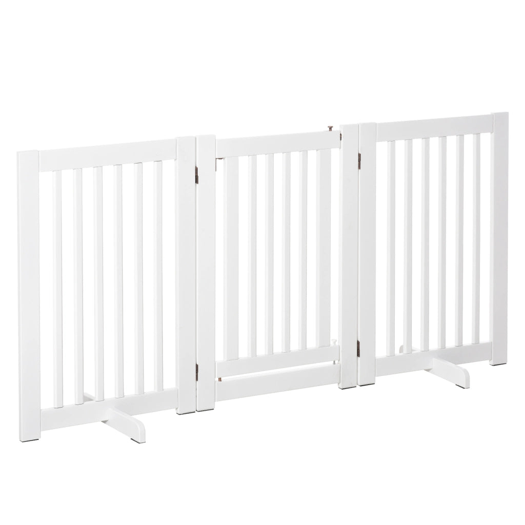 Cancellino per Cani Pieghevole a 3 Pannelli, Porta Centrale con Blocco, Struttura in MDF, 155x76cm Bianco