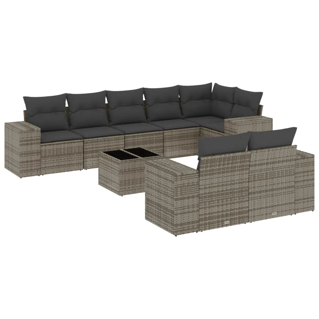 Set Divano da Giardino 9 pz con Cuscini Grigio in Polyrattan 3255167