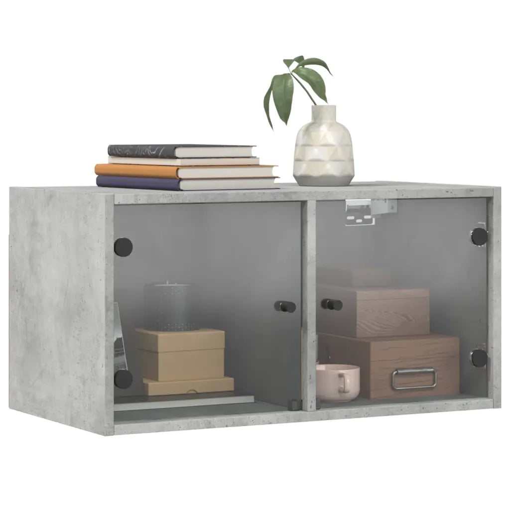 Mobili a Muro con Ante in Vetro 2pz Grigio Cemento 68,5x37x35cm