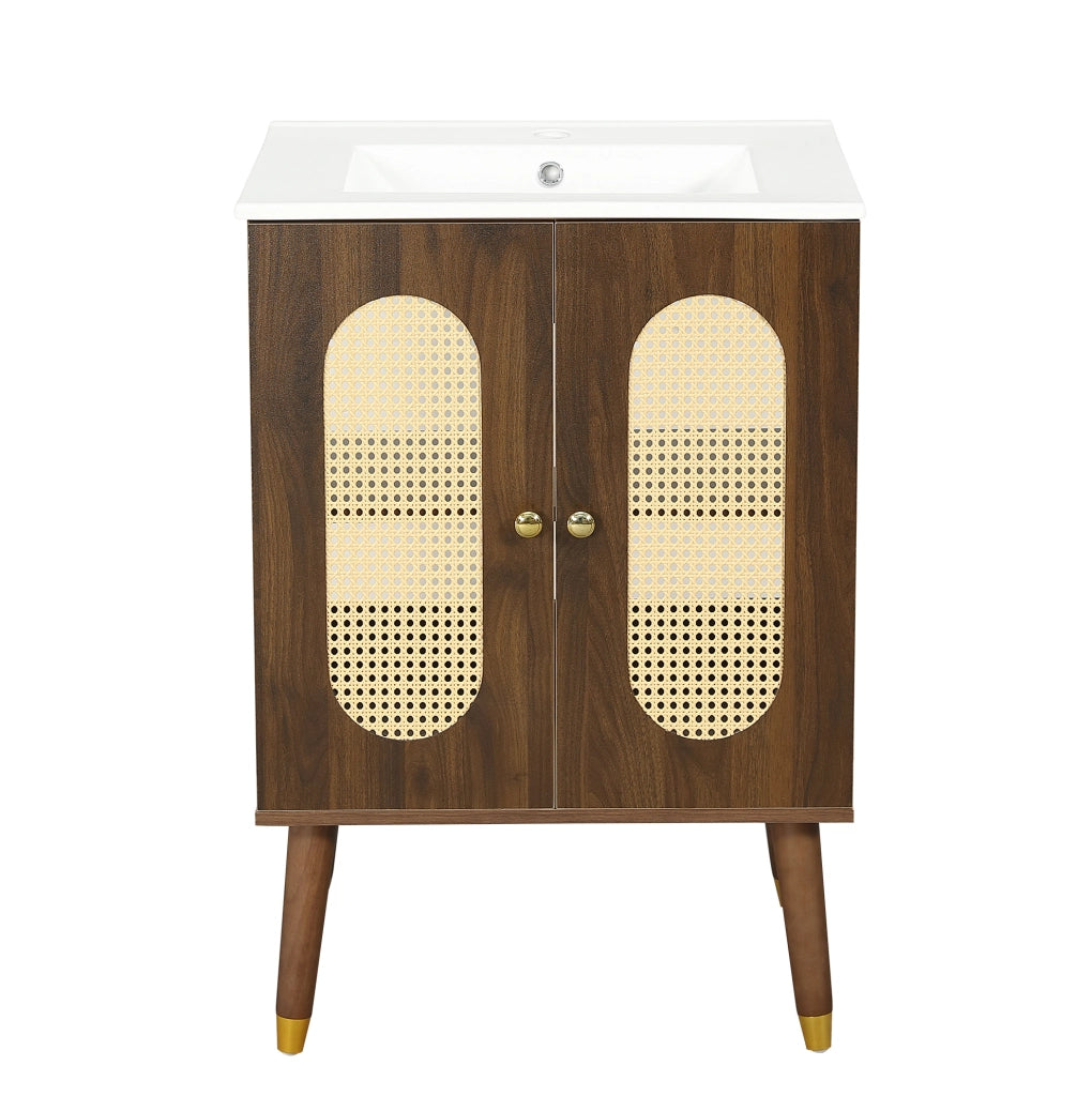 Mobile sottolavabo 61x47x89 cm in MDF e ceramica noce, salvaspazio –