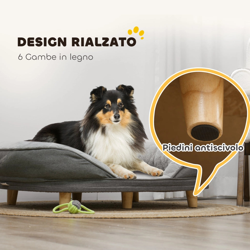 Cuccia Divano per Cani Taglia Media Grande fino 25kg 90x78x25cm Sfoderabile Grigio