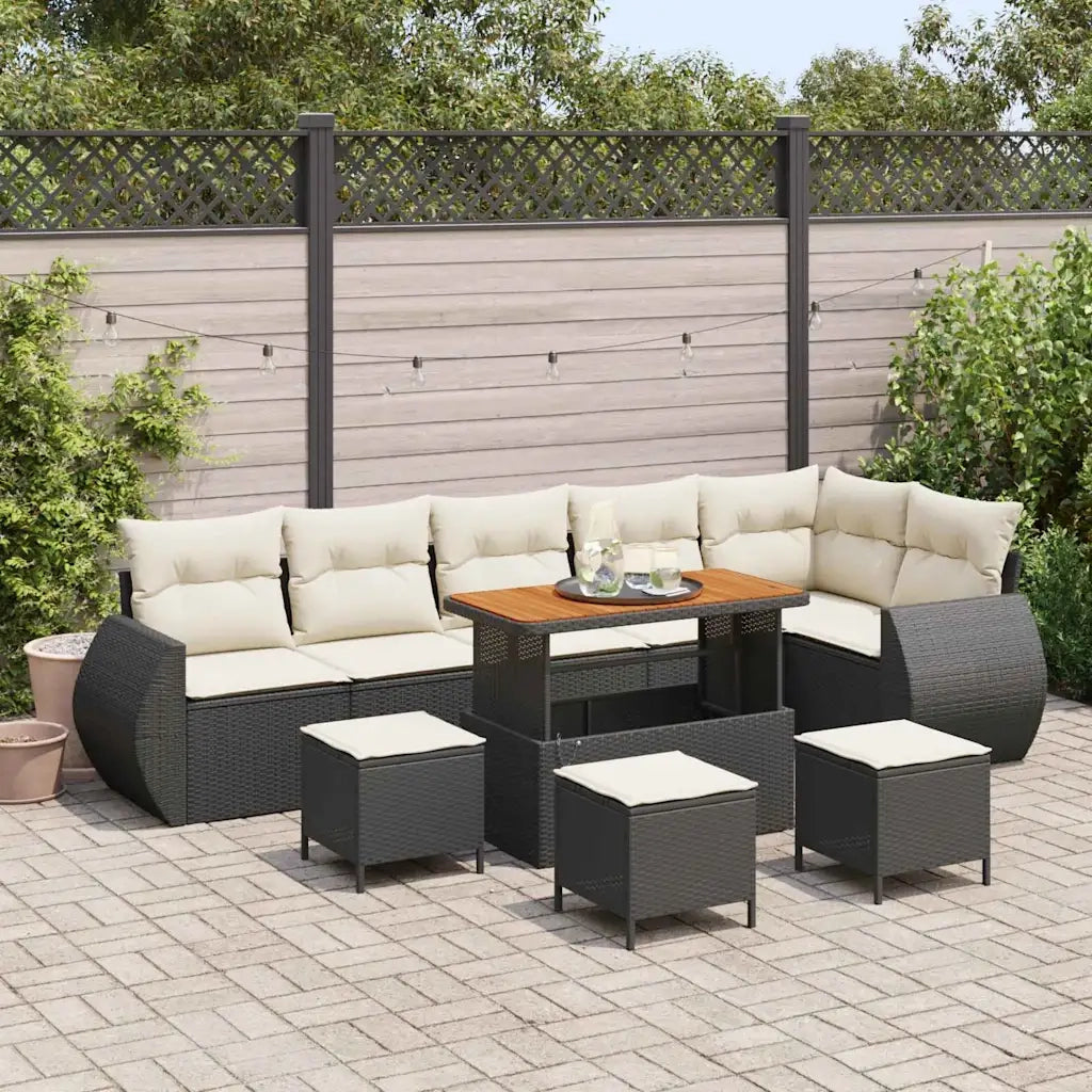 Set Divano da Giardino con cuscino 10 pcs Nero e Crema 3363850