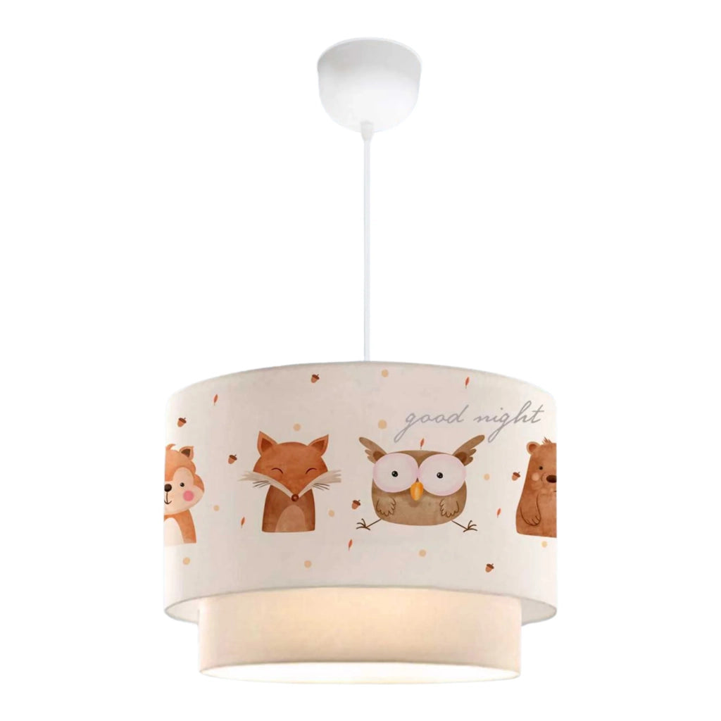 Lampada da terra a sospensione per bambini con motivo di animali della foresta bianca 03_0010740