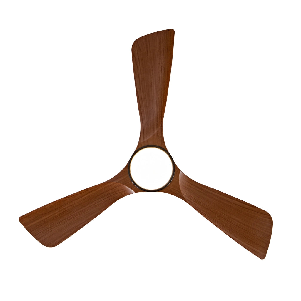 Ventilatore da soffitto con luce e telecomando, motore dc silenzioso, alette in abs nero e noce scuro