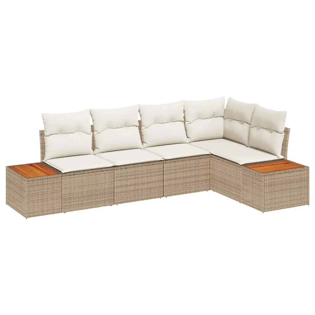 Set Divano da Giardino con cuscino 5 pcs Beige Poly Rattan