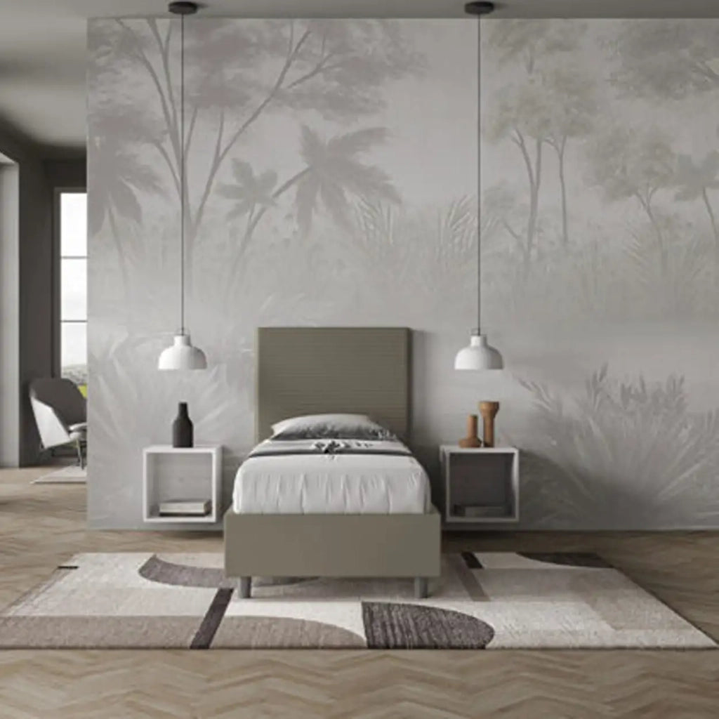 Letto singolo contenitore imbottito 80x200 similpelle cappuccino Focus