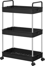 Carrello cucina 3 livelli manubrii con ruote 42 x 225 x 68 cm nero KSC019B01 Con set di strumenti da mangiare