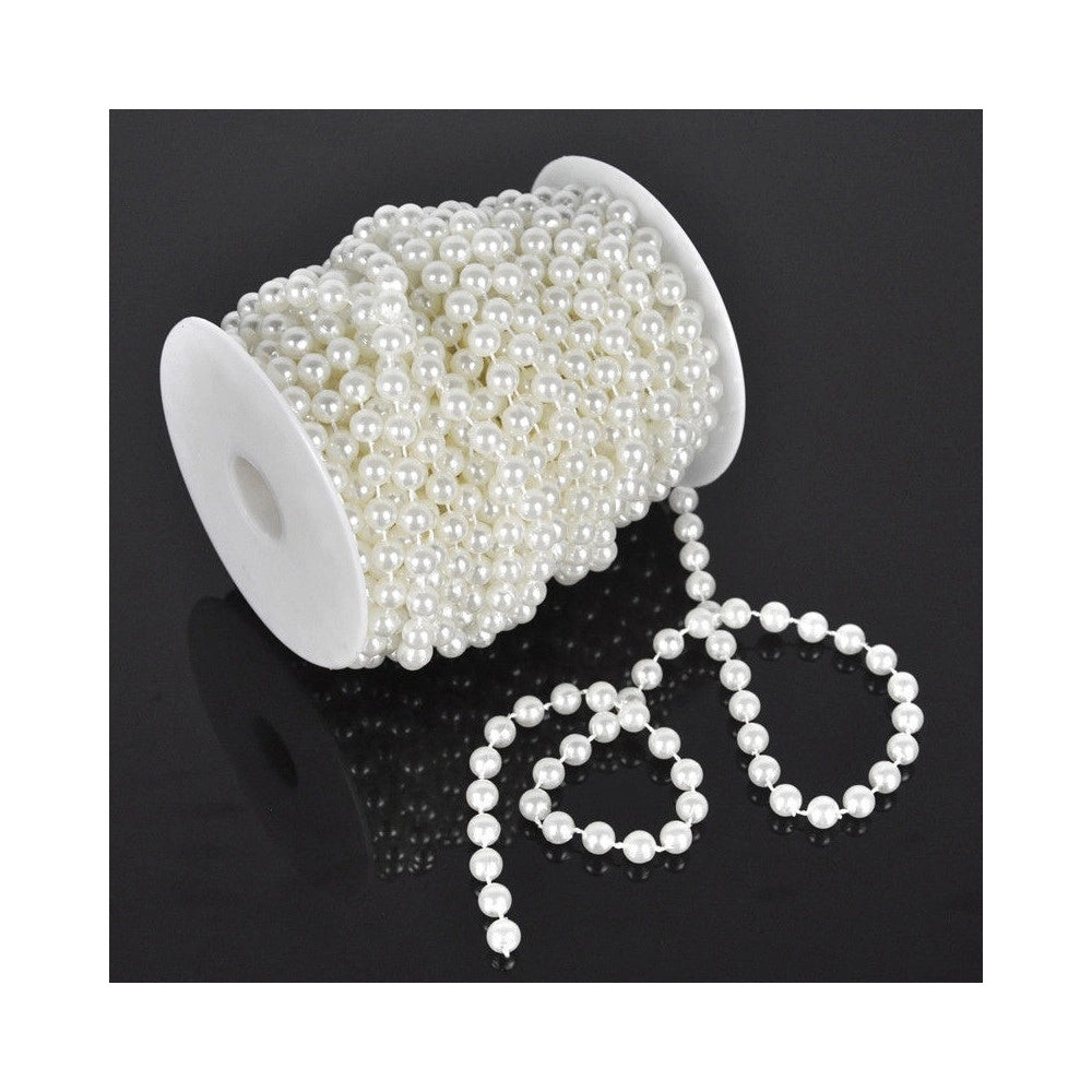 Trade Shop - Catena Decorativa Natale Perline Plastica Decorazione Albero Bianca 10mmx3m -