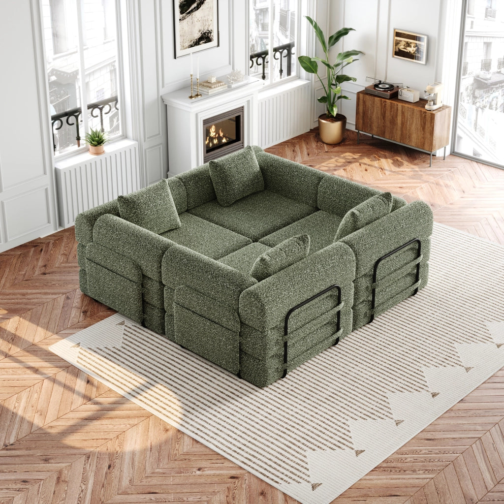 Poltrona letto 2 in 1 con vano nel bracciolo in ciniglia verde
