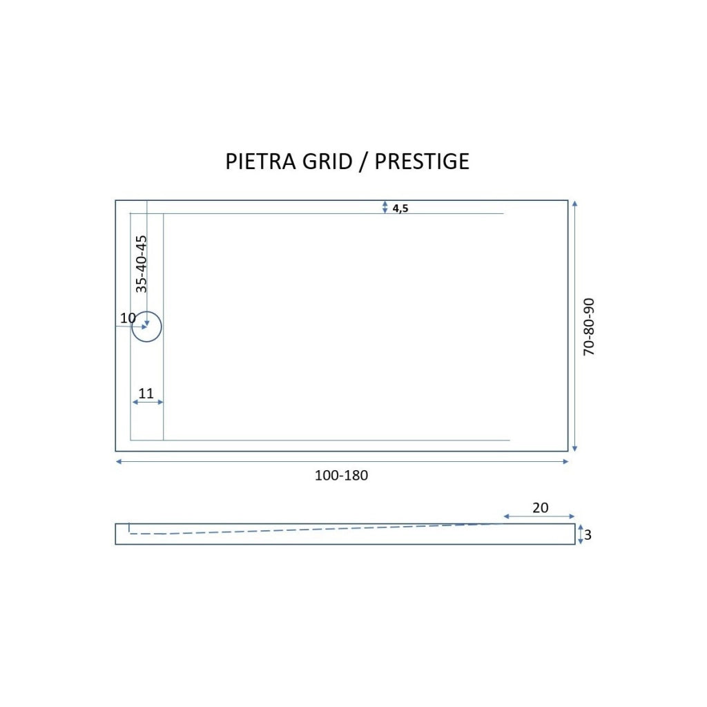 Piatto doccia in marmo resina sabbia pietra cemento grid, misura 80x110
