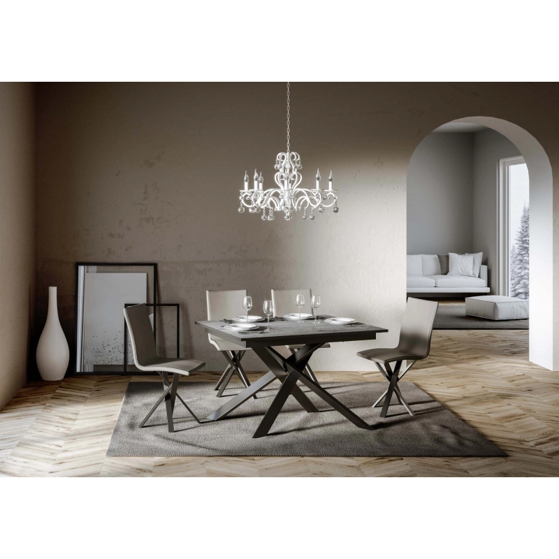 Tavolo allungabile 90x120/180 cm Ganty - bordo Antracite telaio Antracite - Cemento