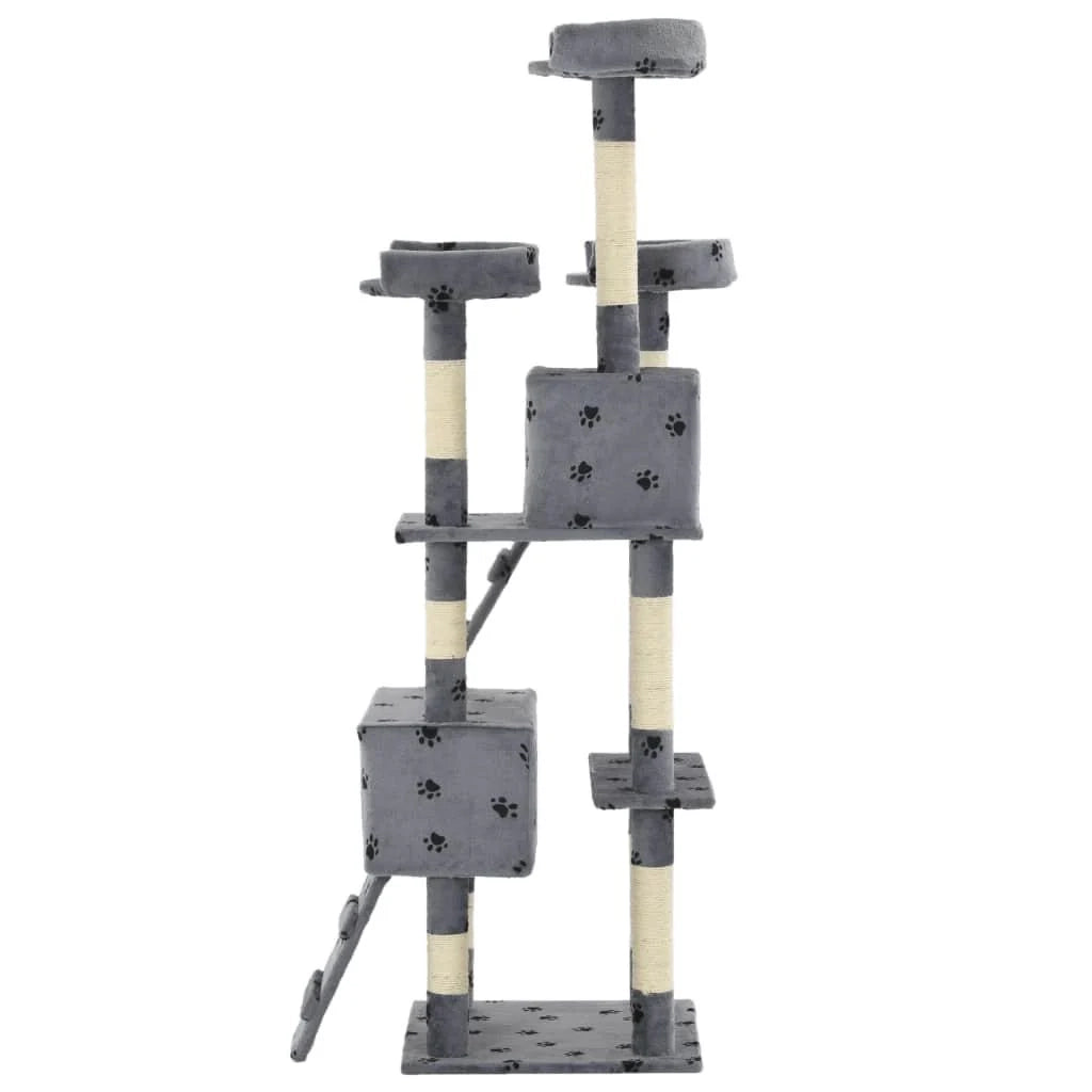 Tiragraffi albero per gatti cuccia per gatti giocattolo peluche sisal 170 cm impronte di zampe grigio 3702079