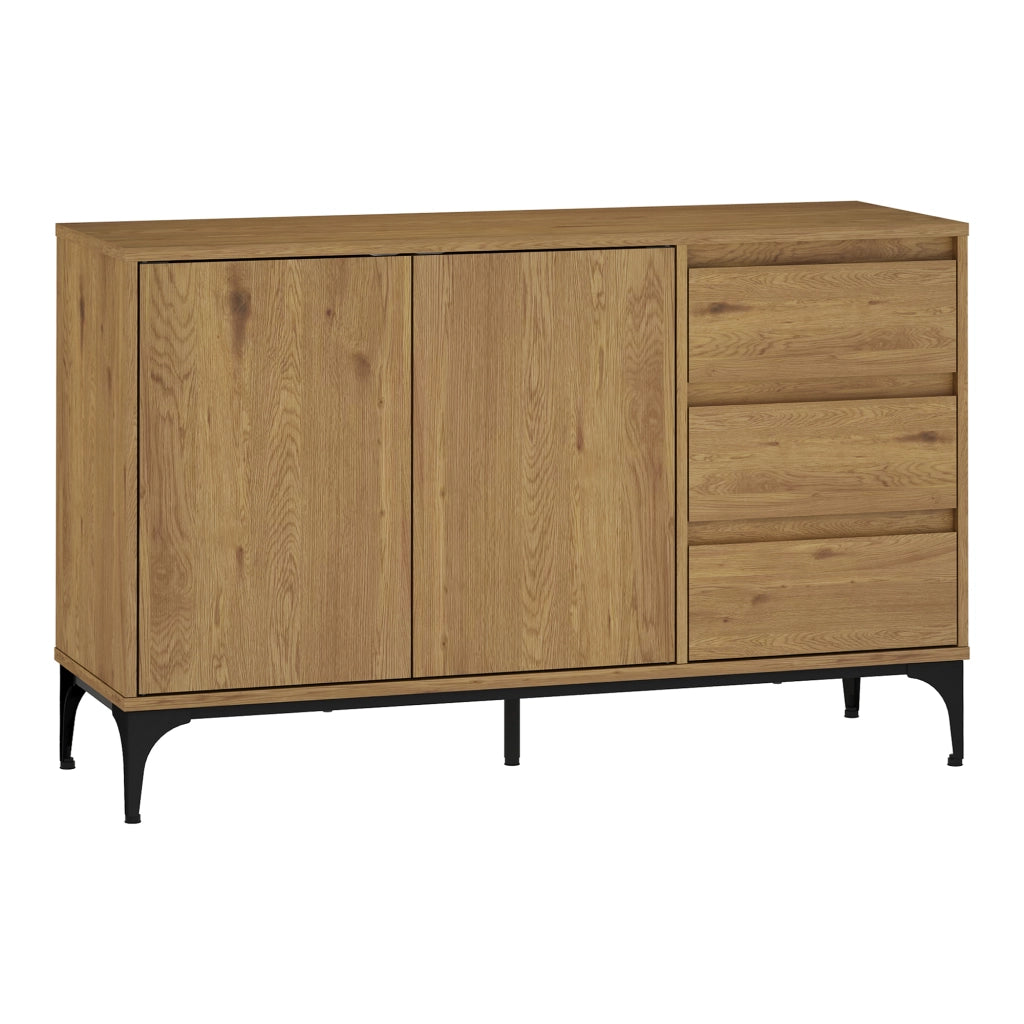 Credenza Bassa Kistiandi a 2 Ante e 3 Cassetti 77 x 120 x 40 cm - Effetto Rovere Scuro [en.casa]