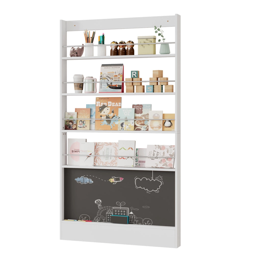 Libreria set da 2, 100 x 10 x 180 cm, MDF bianco, salvaspazio dietro la porta