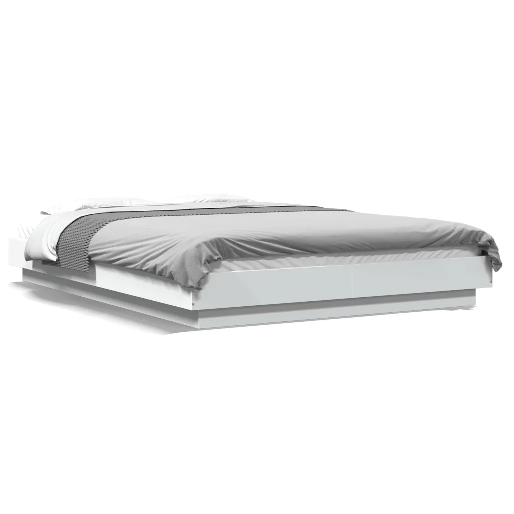 Giroletto con Luci LED-Struttura Letto Bianco 120x200 cm in Legno Multistrato
