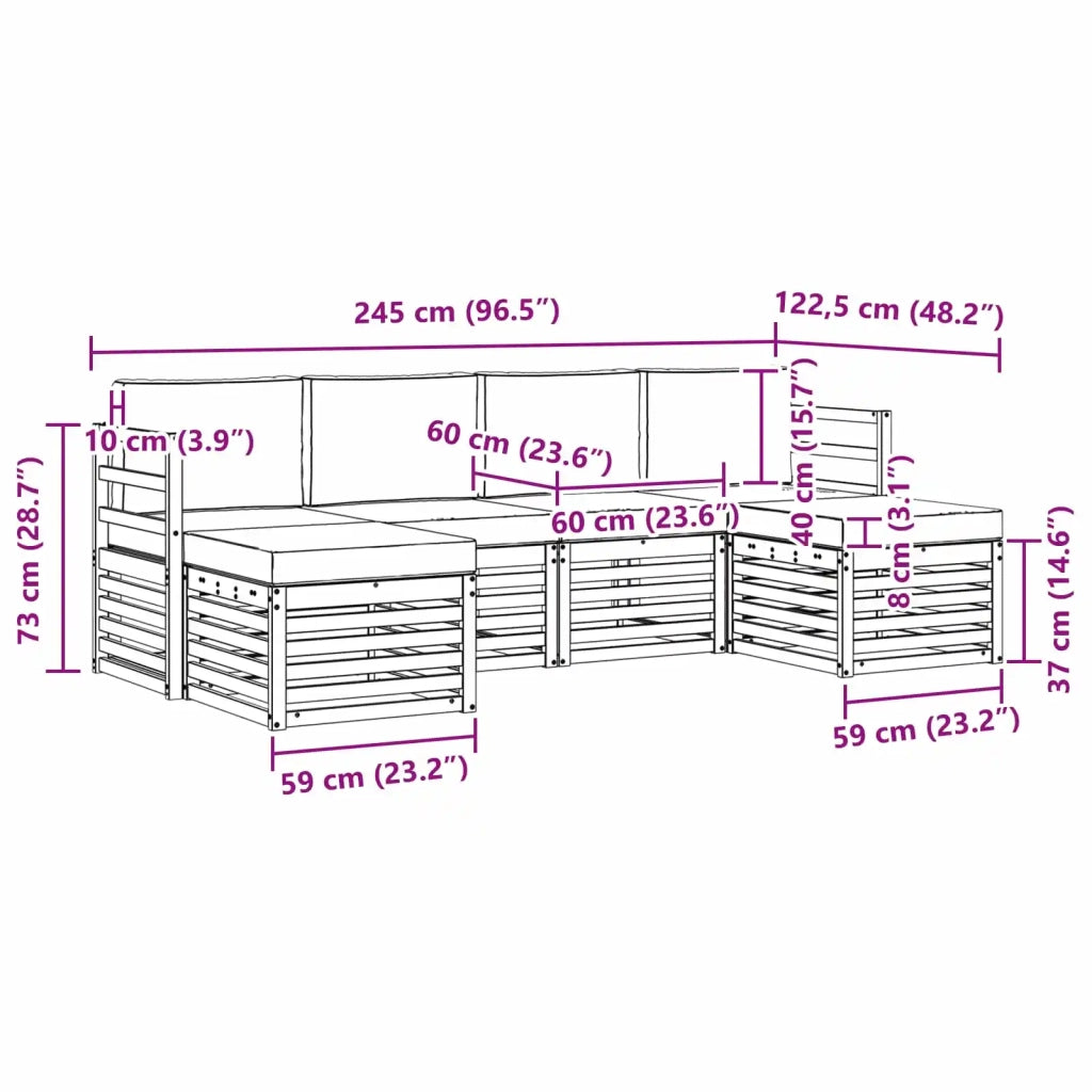 Set divani 6 pcs Bianco e Grigio Chiaro 245 x 122,5 x 73 cm 3392256