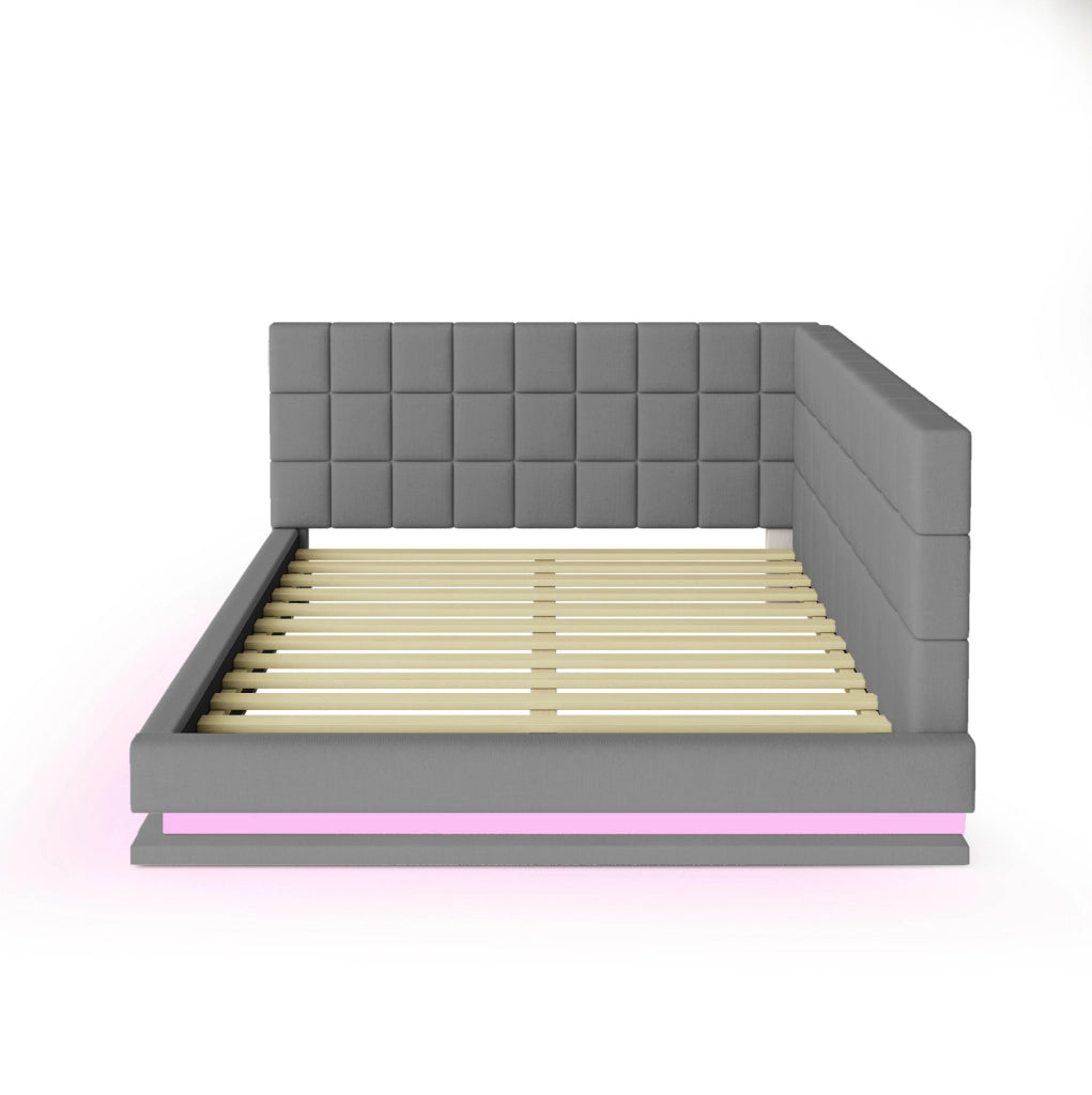 Divano letto 160x200 cm con LED e USB in lino grigio