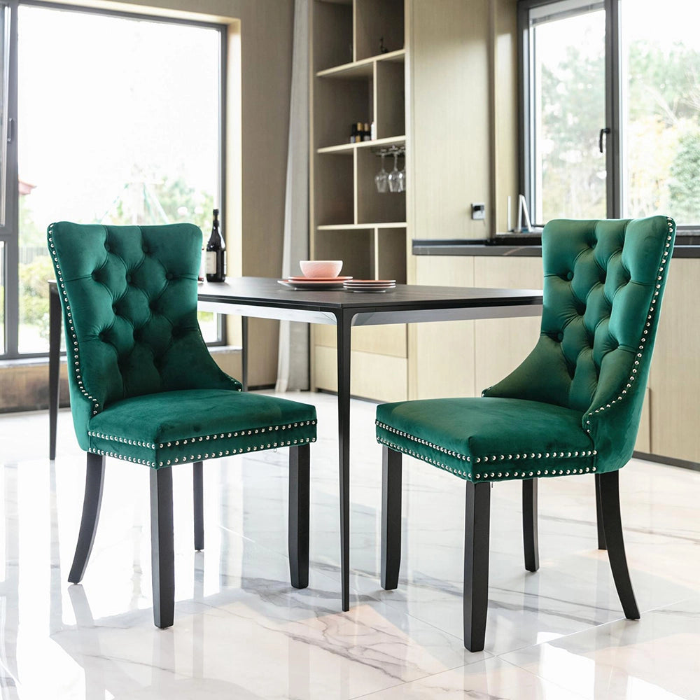 Set 2 sedie Nikki - Xylo - velluto verde gambe legno