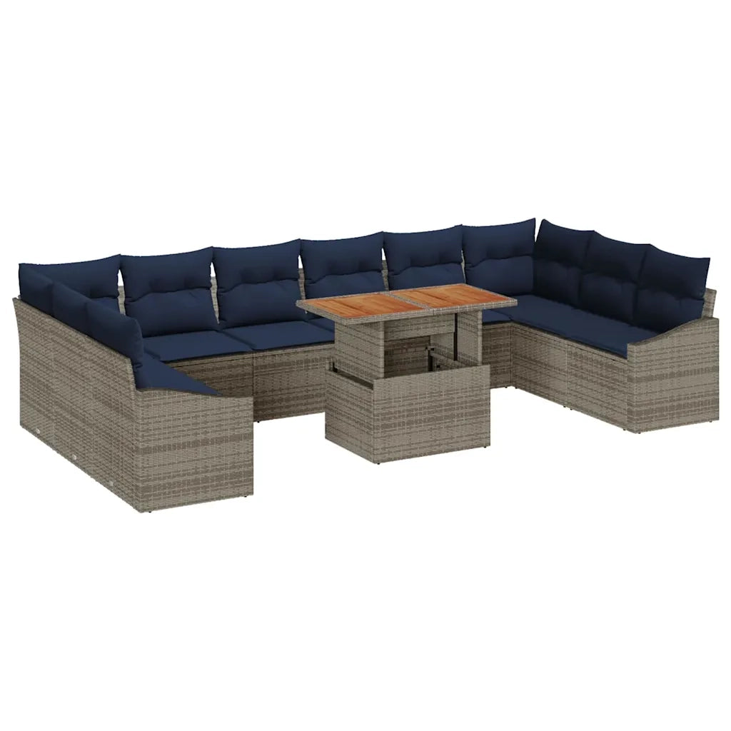 Set Divano da Giardino 11 pcs Grigio Poly Rattan