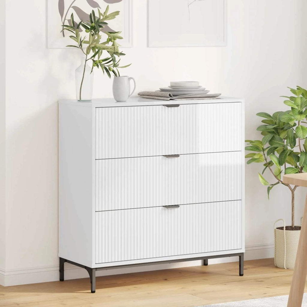 Credenza Bianco Lucido 79,5 x 33 x 82 cm Legno multistrato 883438