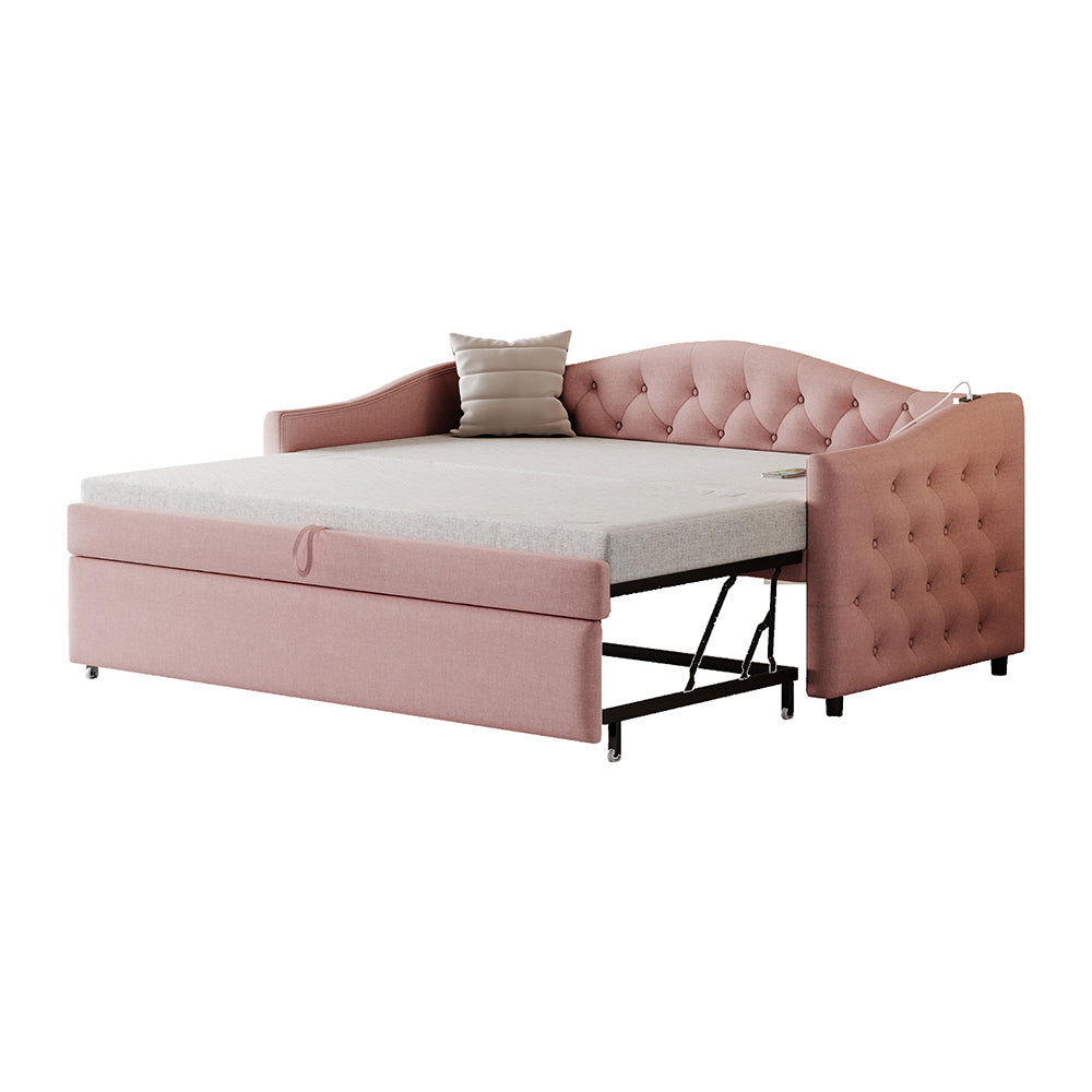Letto estensibile 90x200 cm - Xylo - USB, classico, multifunzionale, lino rosa