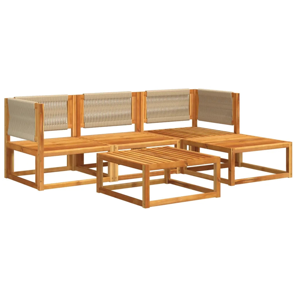 Set di divani da giardino 5 pezzi con cuscini in legno di acacia e corda 3278849