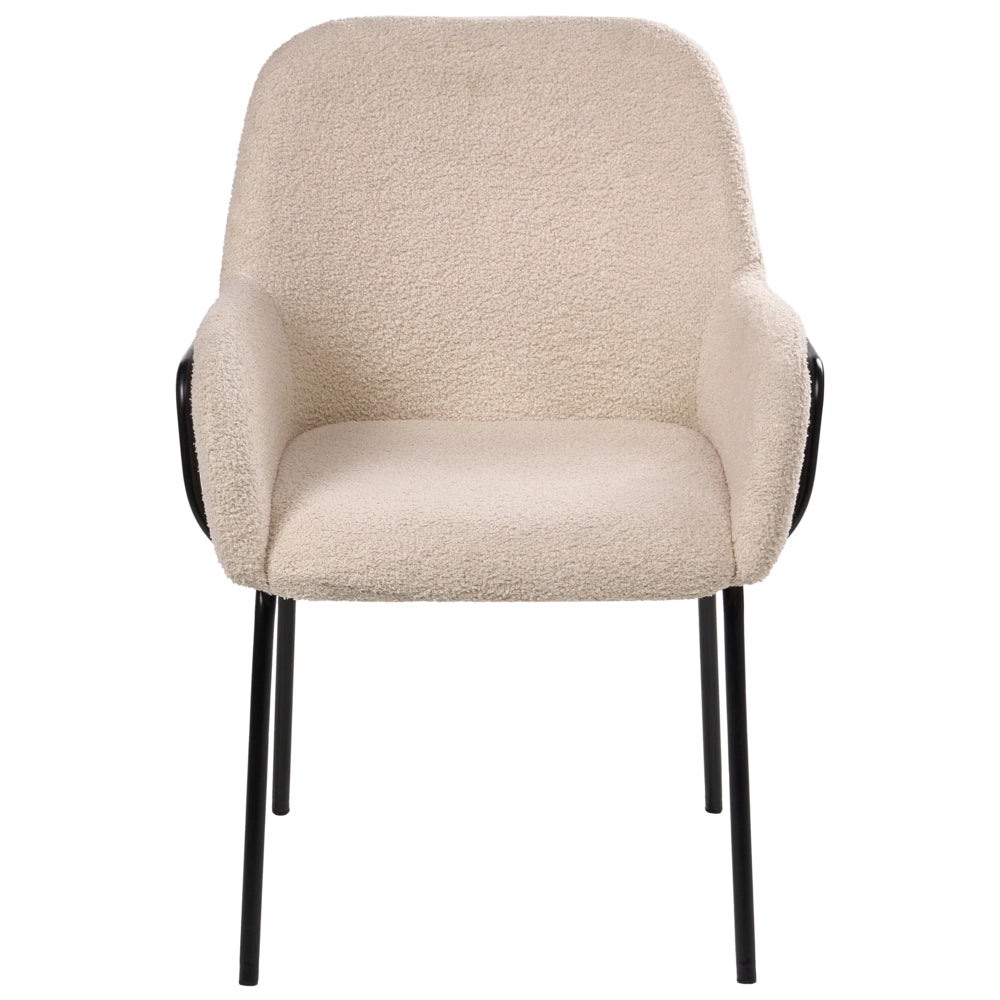 Sedia da sala da pranzo Rivestimento bouclé beige chiaro Base nera Struttura in ferro Design retrò