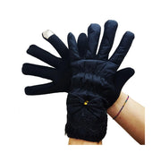Trade Shop - Guanti Da Neve Nero Donna Fiocco Touch Impermeabili Fodera Pile -