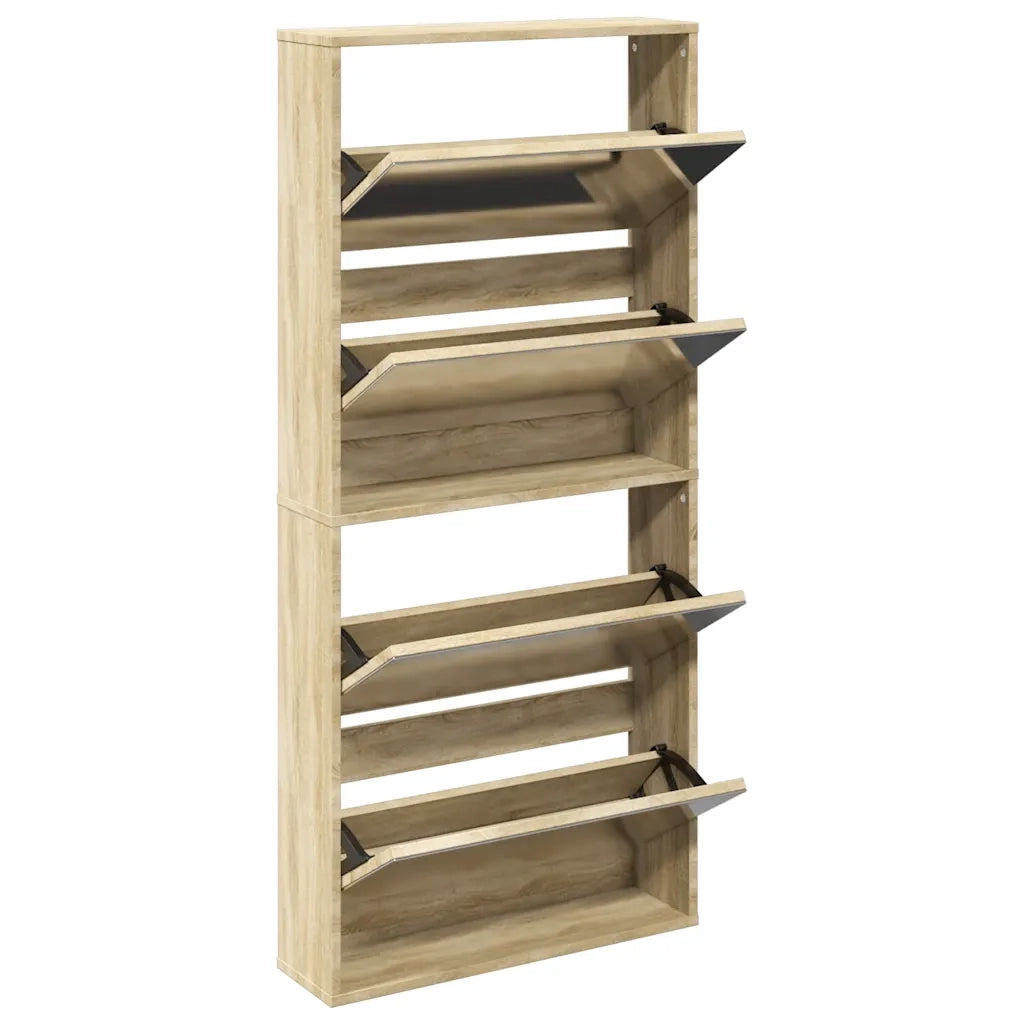 Scarpiera | Mobile per scarpe a 4 Strati con Specchio Rovere 63x17x134 cm
