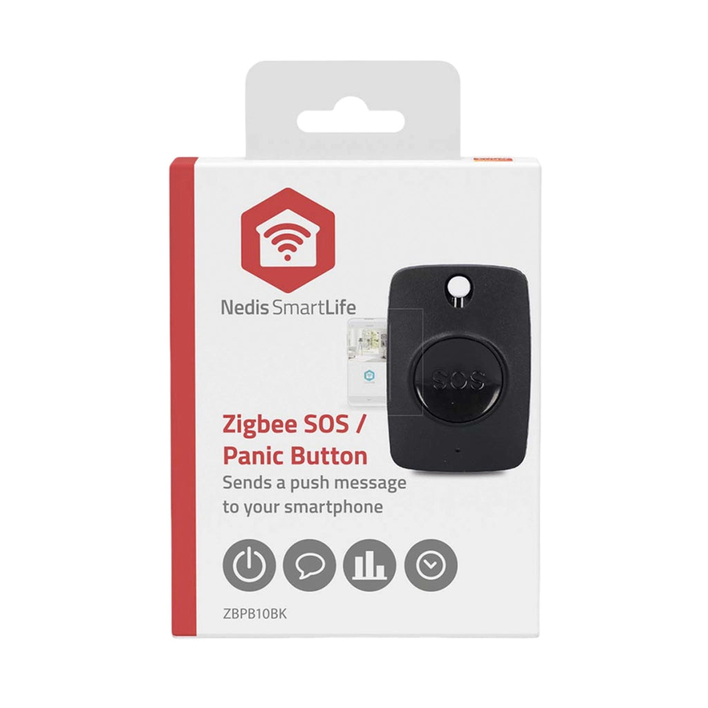 Pulsante di Emergenza SOS Connesso Zigbee 3.0 con Laccetto da Collo Nero Nedis