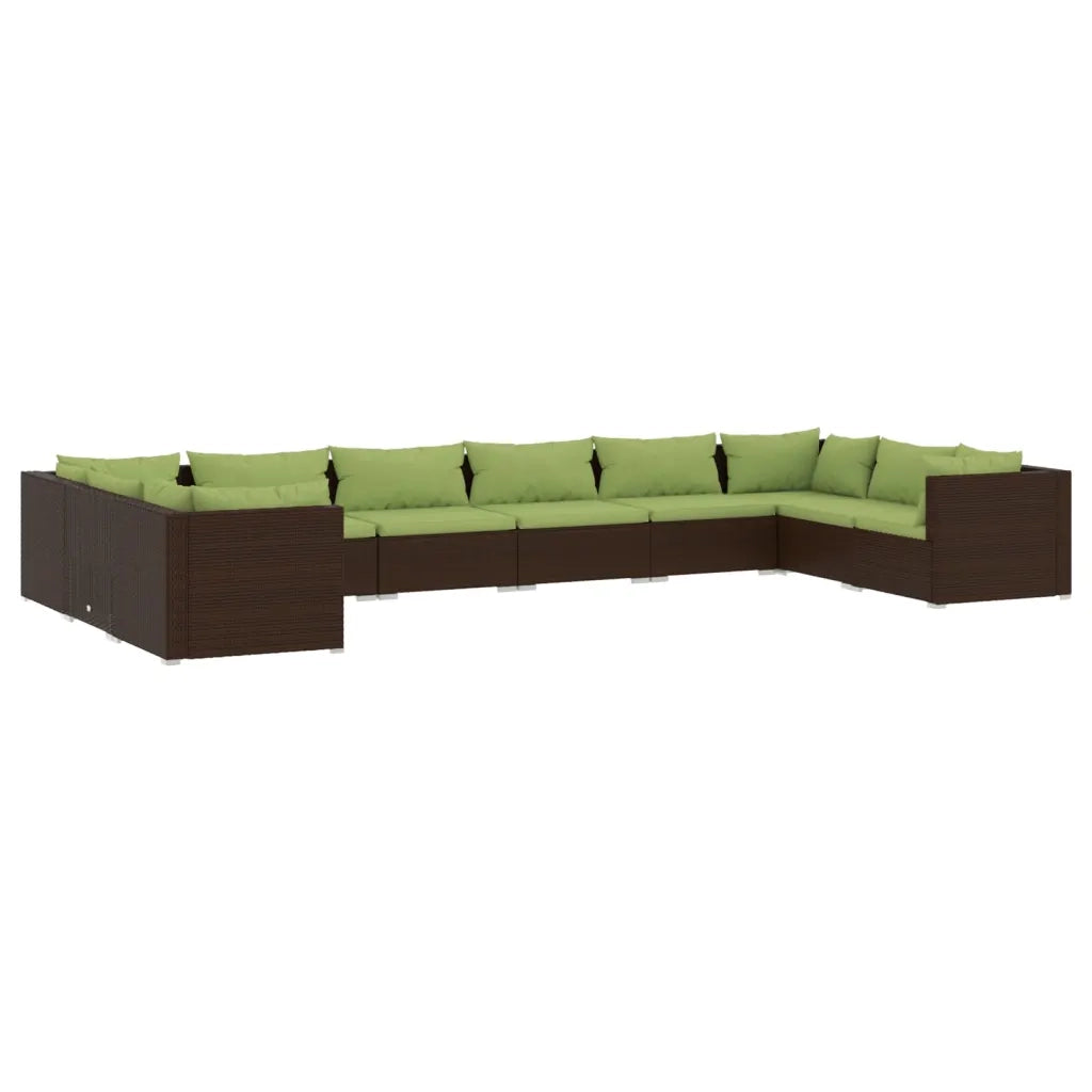 Set Divani da Giardino 10 pz con Cuscini in Polyrattan Marrone 3101988