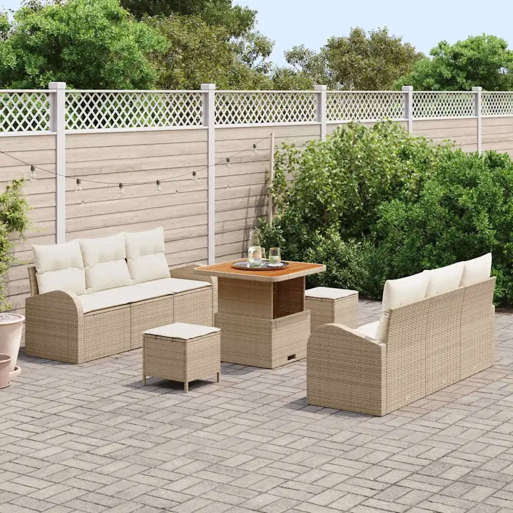 Set Divano da Giardino con cuscino 9 pcs Beige e Crema