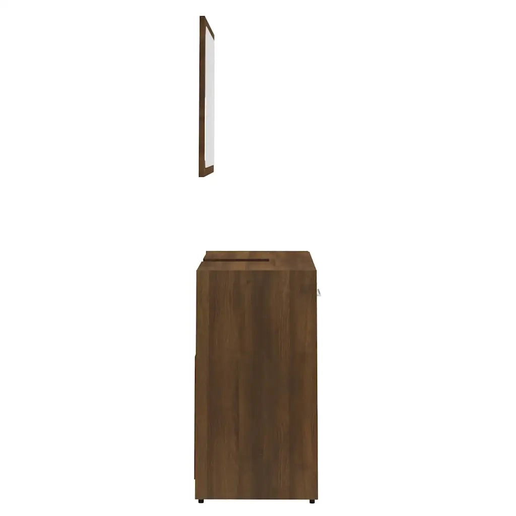 Mobiletto da bagno con specchio e vano contenitore 60 x 33 x 61 cm design elegante in legno composito effetto rovere marrone 02_0048182