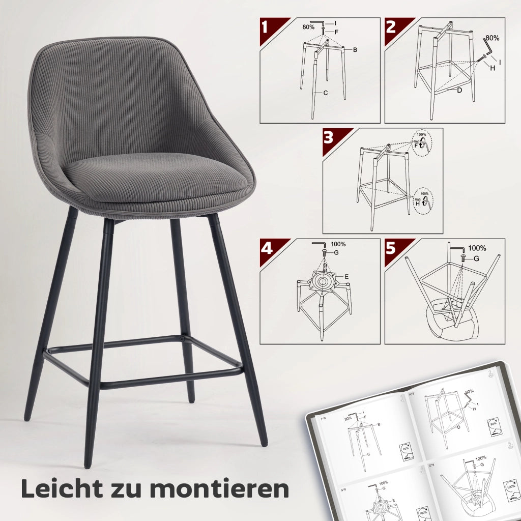 Set di 2 Sedie da Bar ¨C zephmum ¨C Grigio, Tessuto, Struttura in Metallo