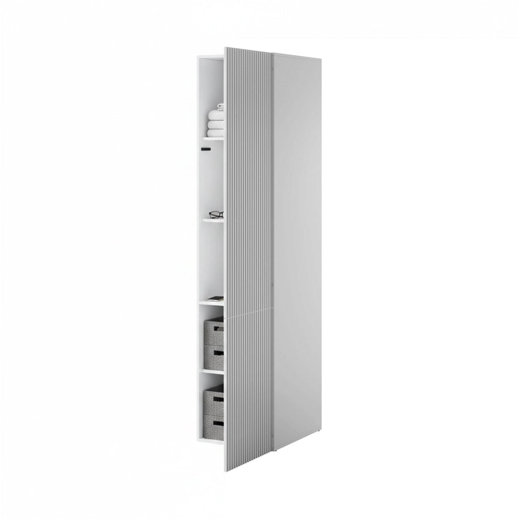 Armadio multiuso 1 anta Treville, Mobile multifunzionale con 4 ripiani interni, Finitura effetto cannettato, 45x56 h199 cm, Bianco