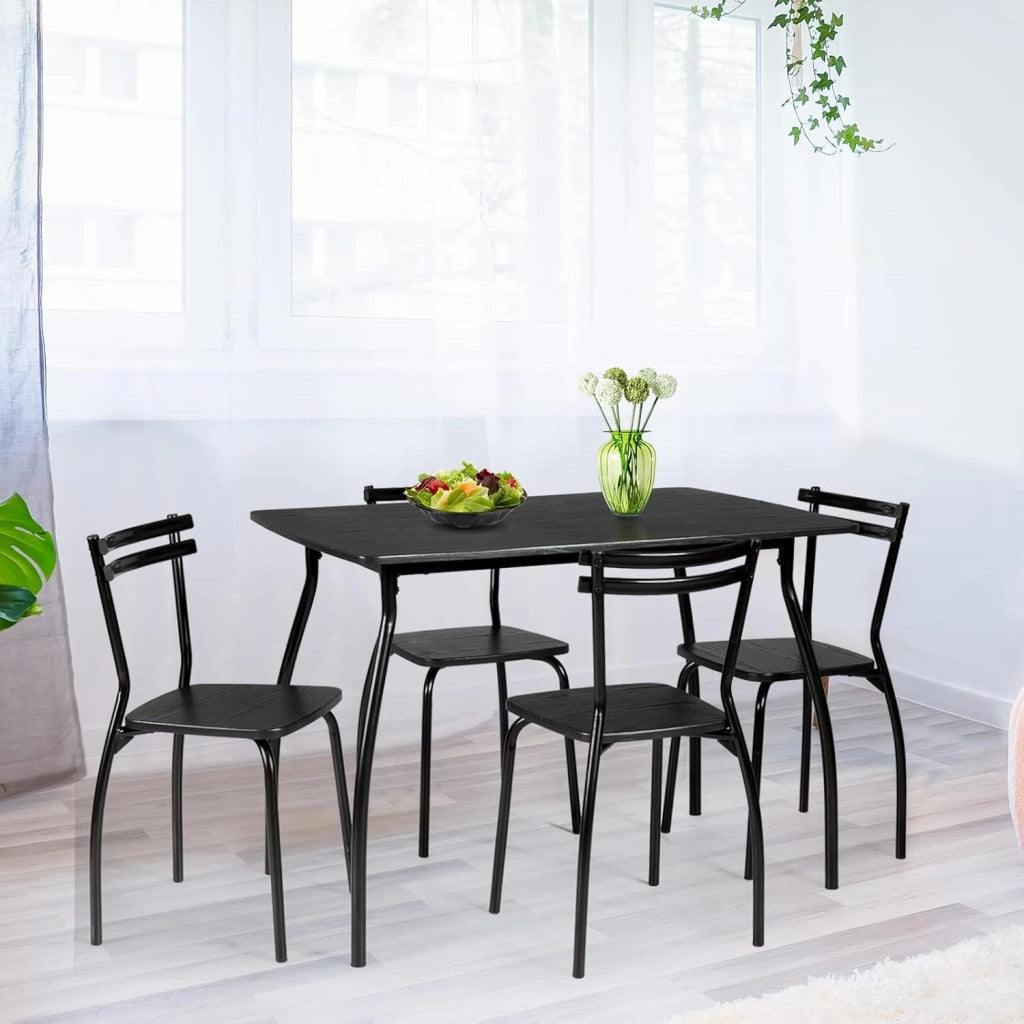 Set Tavolo e Sedie da Cucina 5 Pezzi, Tavolo da Pranzo Rettangolare e 4 Sedie con Telaio Robusto in Metallo, Tavolo con Sedie da Sala da Pranzo Soggiorno Ristorante, Nero